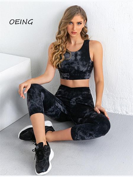 

yoga outfit lounge wear set tie dye 2 piece women 2021 workout clothes for sport plus size
