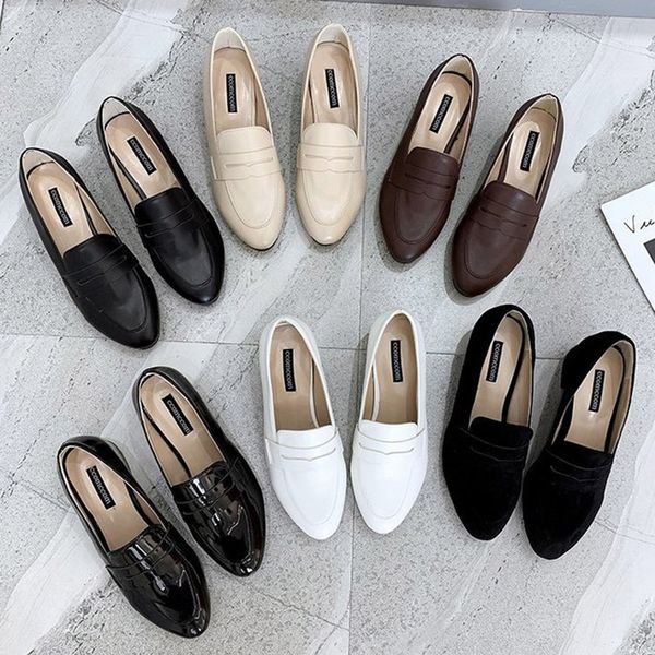 

Women Oxford Shoes Pointed Toe Leather Office Lady Shoe Black Patent Leather Square Toe Boat Shoes White Low Heels Pumps 8886NDress Shoes, Beige