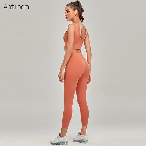 

antibbom yoga tracksuit women fitness gym set 2pcs sports bra + legging high waist jogger pant strap with pad nylon+spandex, White;red