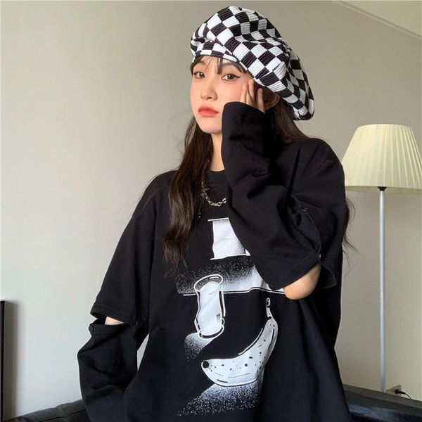 

women's t-shirt real s autumn stitching sleeves fake two-piece loose t, White