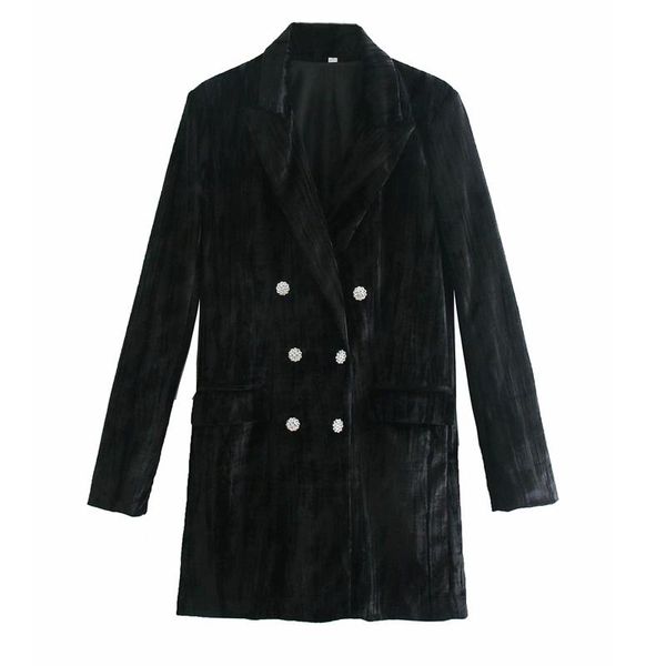 

women's suits & blazers women autumn velvet blazer coats long sleeve double breasted loose fashion street female elegant outerwear clot, White;black