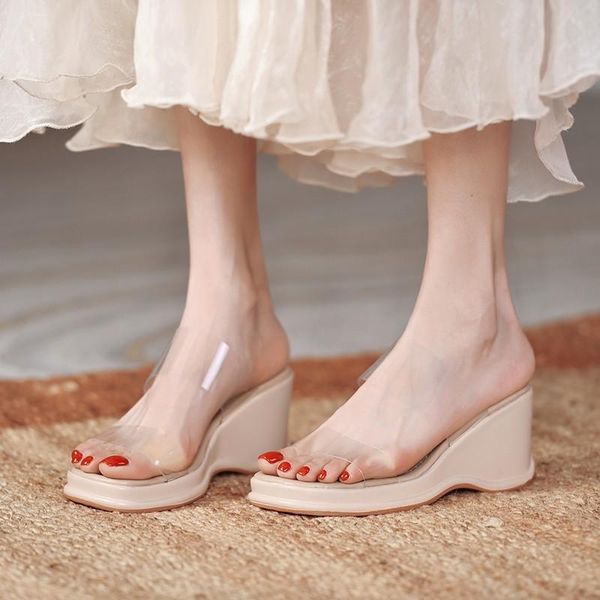 

slippers women sandals 2021 wedge heel summer women's shoes crystal petal sole platform high s ladies, Black