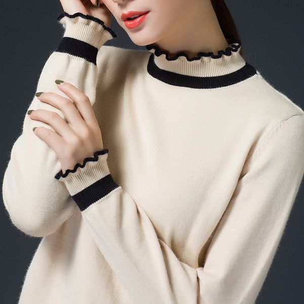 

half-high collar cashmere sweater women pullover loose autumn winter new thick long-sleeve knit shirt female t200814, White;black
