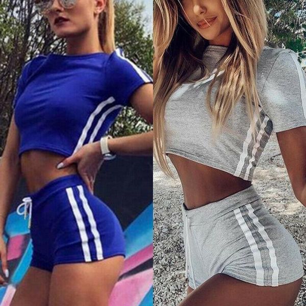 

summer tracksuits short t shirts+ shorts casual women two piece set sports 2pcs sets ladies casual harajuku women set, Gray
