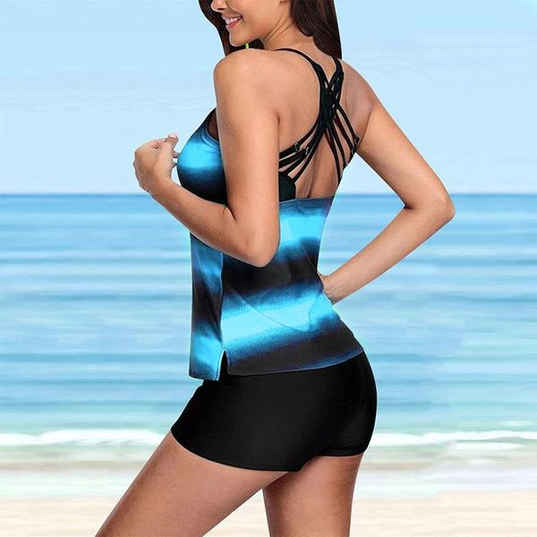 

women's swimwear women summer bikini plus size print strappy back tankini set two piece swimdress panty bathing suit laies swimsuit biq, White;black