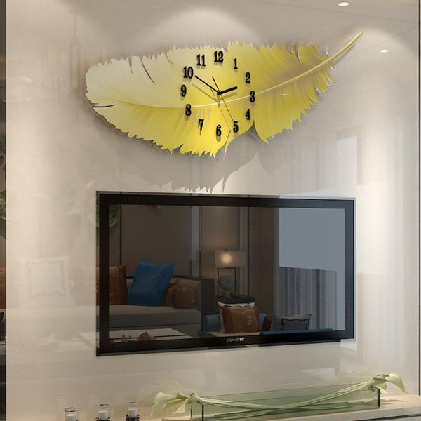 

yellow feather large wall clock modern design living room home decoration wall decor for room watch clock zm226