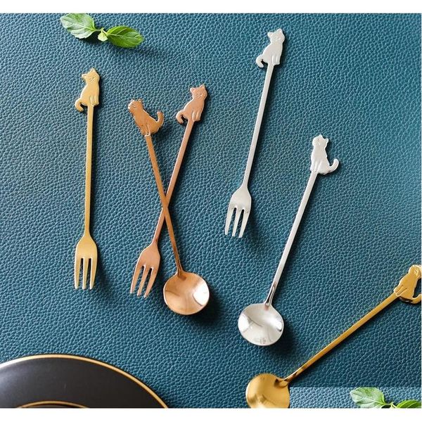 

stainless steel mini cat kitten spoons for coffee tea dessert drink mixing cake jllohb warmslove