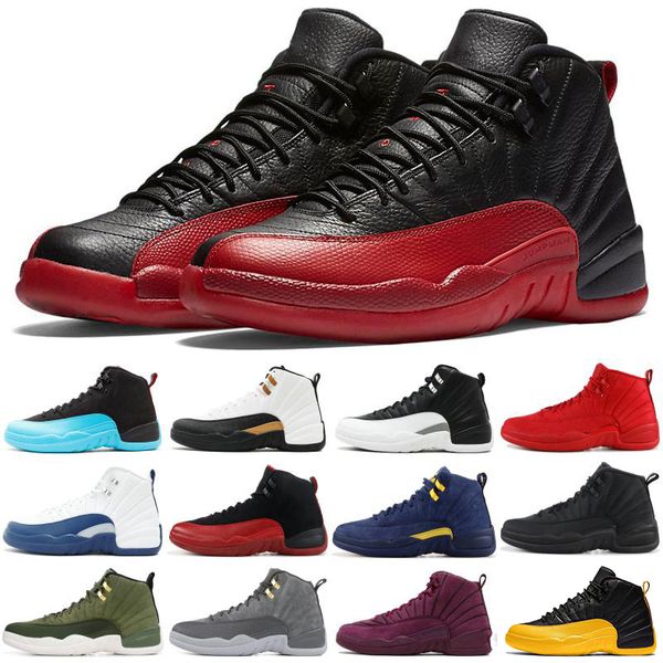 

12 12s ovo white gym red dark grey basketball shoes men women taxi blue suede flu game cny sneakers size 41-47