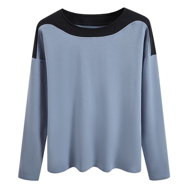 

2021 soft solid 95% cotton autumn new t-shirt women fashion natural long sleeve patchwork shirt uoxi, White