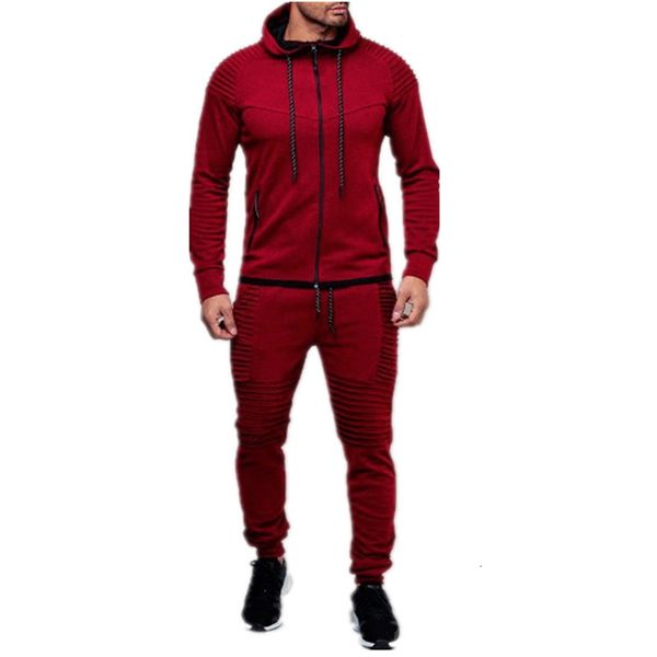 

2021 new 2 pieces long sleeve hoodies sweatshirt set gyms clothes suit training men sports hoodies+pants sets sg0e, White;black