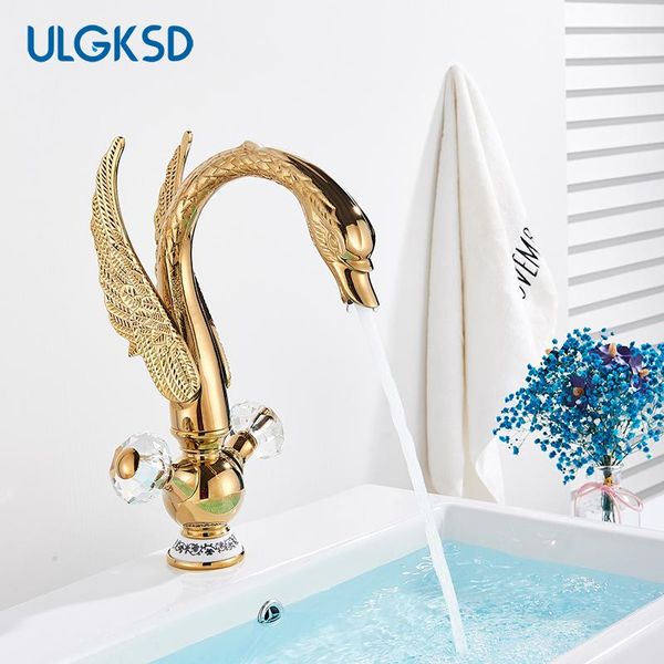 

bathroom sink faucets luxury golden swan basin faucet cold water mixers taps double crystal handle deck mounted