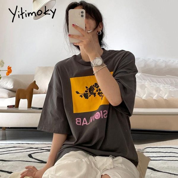 

women's t-shirt yitimoky simple short sleeve woman cotton 2021 summer fashion korean o-neck plus size printing graphic harajuku tshirt, White