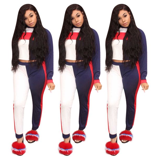 

women autumn clothing sets 2pcs pants suits colors patchwork new outfits, Gray
