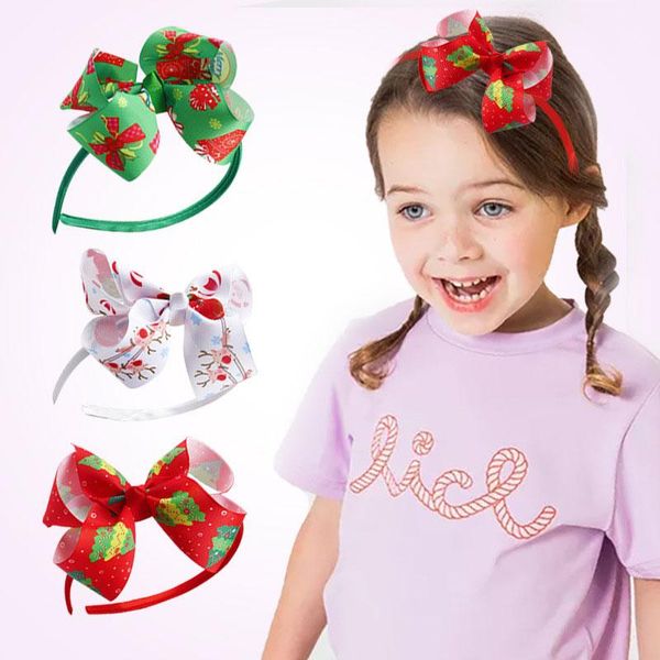 

hair accessories bow hairband for girls handmade printing ribbon headbands with satin hoops kids' daily life headwear christmas, Slivery;white