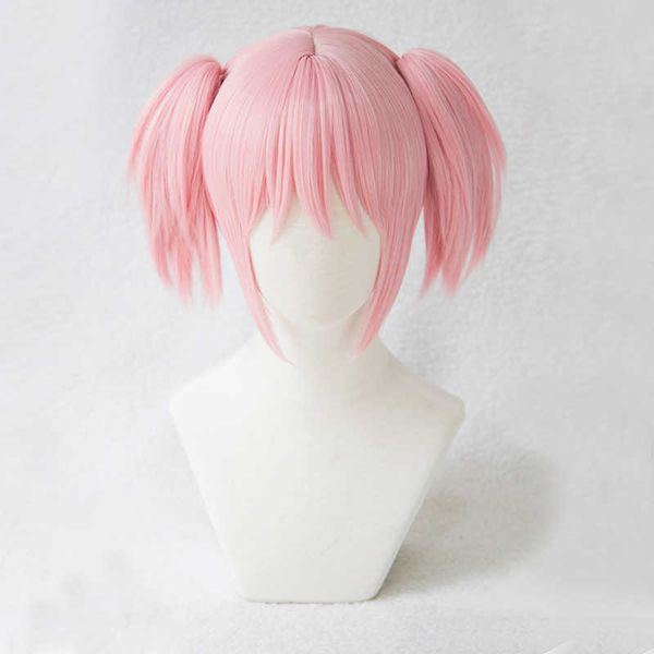 Puella Magi Madoka Magica Kaname Parrucca Cosplay Clip rosa Coda di cavallo Capelli sintetici resistenti al calore s + Cap Y0913