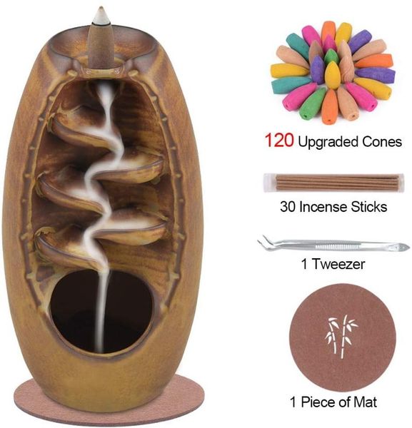 

fragrance lamps waterfall smoke backflow incense burner handmade ceramic censer holder indoor retro style for home decor