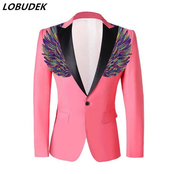 

men's suits & blazers bar nightclub stage male singer suit jacket colorful sequins evening party host performance clothes plus size, White;black