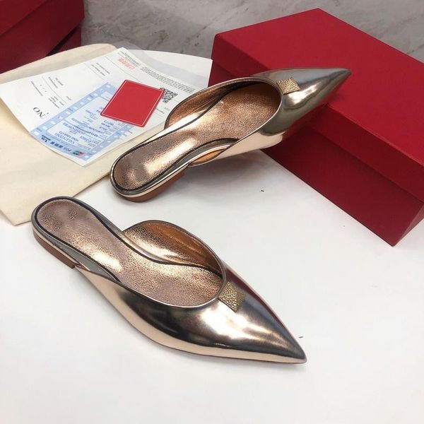 

iduzi 14 colors new spring and summer women pointed flat heel slippers european size 35-40 roman rivet leather flat mules, Black