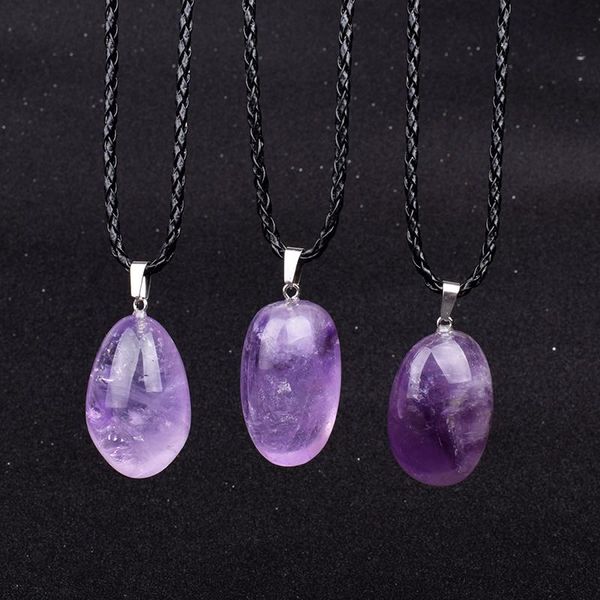 

pendant necklaces natural brazil original amethysts crystal women massage energy stone reiki fashion gem jewelry gift, Silver