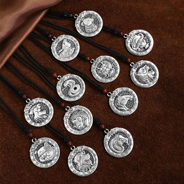 

chains zodiac pendant rat ox tiger dragon snake horse sheep monkey chicken dog pig men and women necklace jewelry accessories, Silver