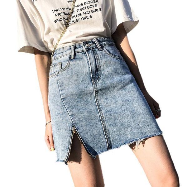

skirts women denim skirt 2021 spring fashion short autumn high waist simple a irregular temperament jia269, Black