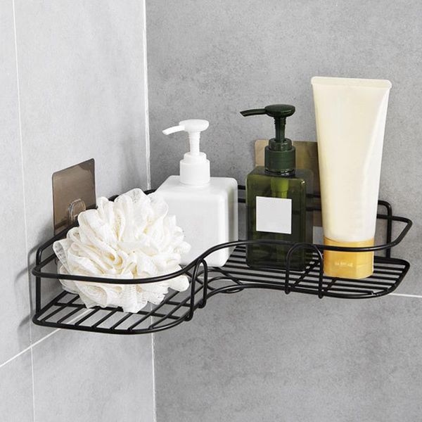 

bathroom storage & organization 1pc fixtures wrought iron rack wall shelf corner kitchen tripod punch accessories