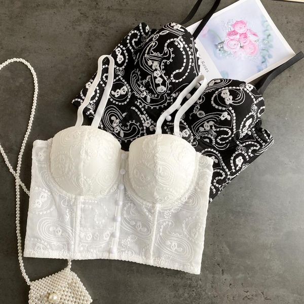 

women's tanks & camis [ewq] 2021 spring girl strap patchwork emboridery tassel off shoulder empire short beading sling camisole 8y3, White