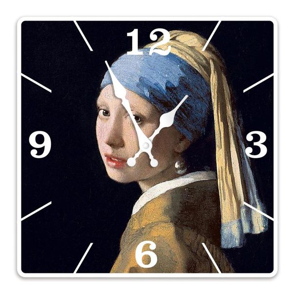 

wall clocks modern nordic wooden clock johannes vermeer decorative painting of a girl with pearl earrings retro square wood