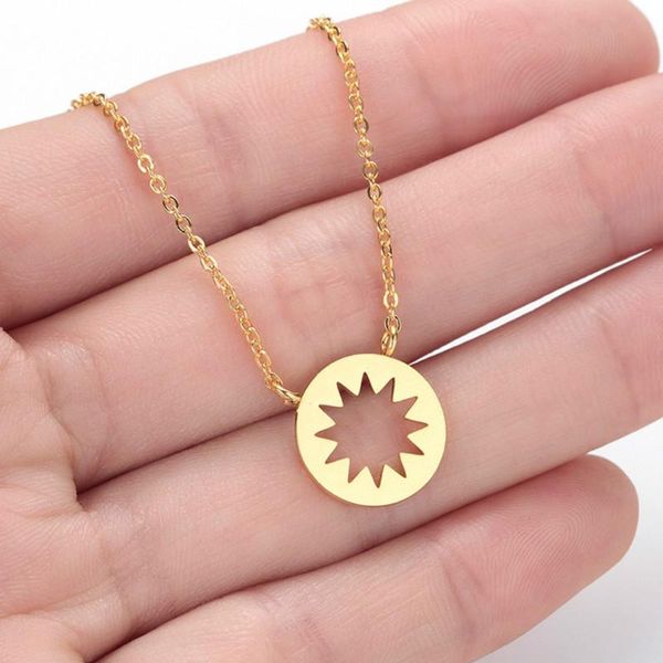 

pendant necklaces trendy geometric pendent women stainless steel chain minimalist necklace round circle female collar jewelry, Silver