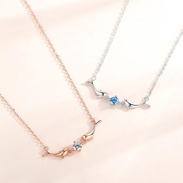 

chokers dolphin blue zircon chain necklace for wome creative nimble pendant short 2021 fall product lovely exquisite gift, Golden;silver