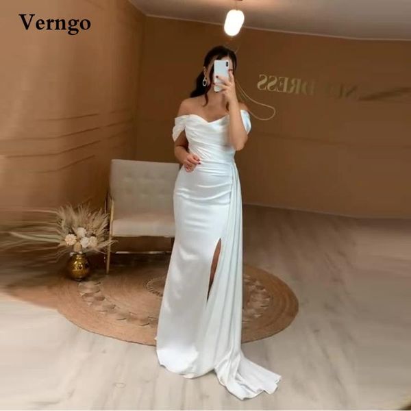 

party dresses verngo 2021 simple white satin mermaid prom with detachable overskirt off the shoulder side slit formal evening gowns, White;black