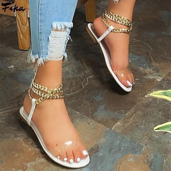 

sandals women style flat 2021 summer women's transparent chain open toe shoes roman beach sandalias mujer sapato feminino, Black