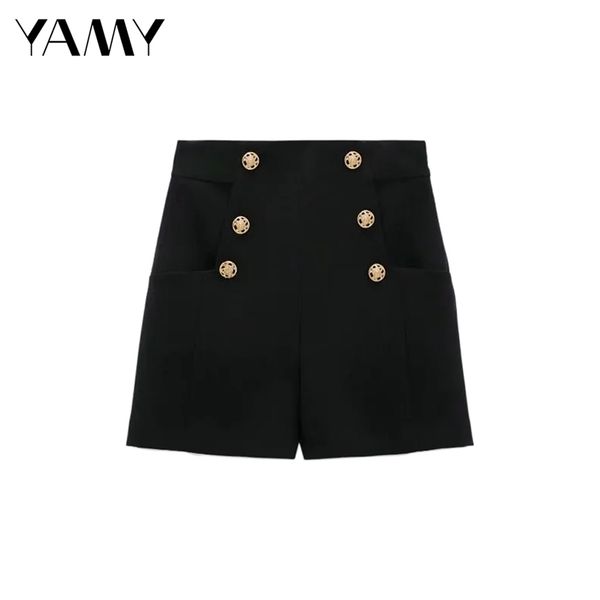 

autumn winter england style casual short pants za fashion high waist solid black women shorts with decorative metal buttons 210621, White;black