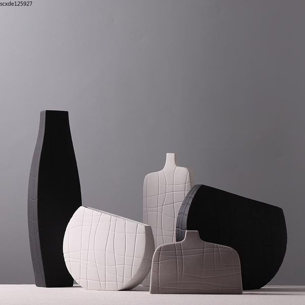 

nordic irregular frosted ceramic vase flower arrangement plant flower pot black and white hydroponic vase living room decoration