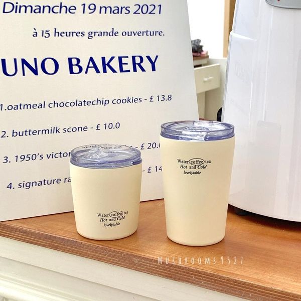 

water bottles korean style brother cream letter mug niche simple retro casual cup winter portable stainless steel coffee