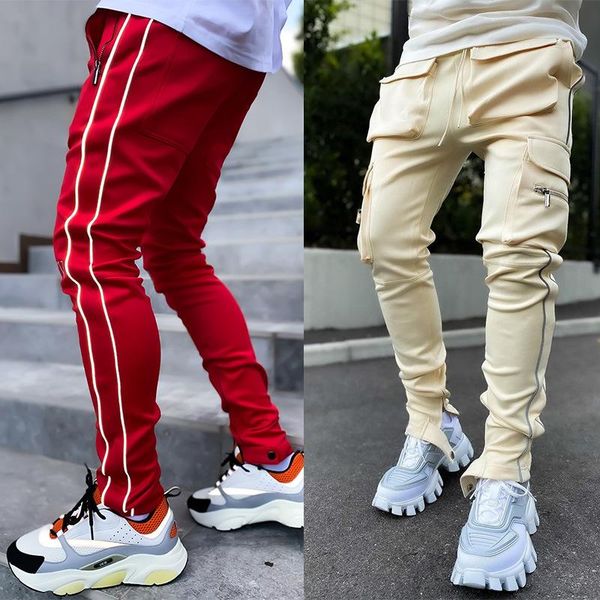 Cargo Tasche multiple Pantaloni Skinny Matita Pantaloni sportivi da jogging impilati da uomo Hip Hop Streetwear