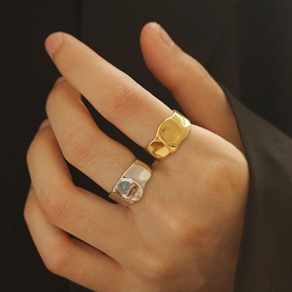 

cluster rings fashion mininalist gold silver color irregular textured metal opening adjustable ring for women girls jewelry accessories, Golden;silver