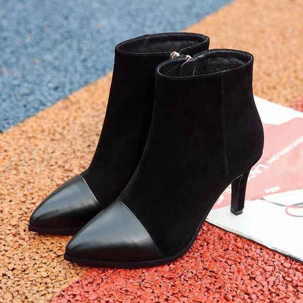 

boots tip-tipped slim-heeled high-heeled women's all-embracing 's and nude in autumn winter, Black