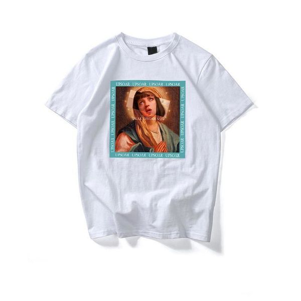 

men's t-shirt summer hip-hop casual cotton t-shirt funny virgin mary print short sleeve 2019 street costume, White;black