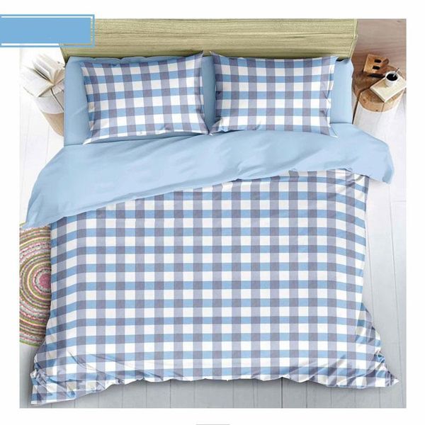 

bedding sets 3/4 pcs light blue plaid printed cotton pillow case bed sheet breathable soft comfortable single double set twin oceania