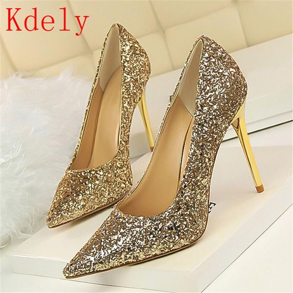 

dress shoes 2021 women pumps bling high heels fashion wedding pointed toe plus size 43, Black