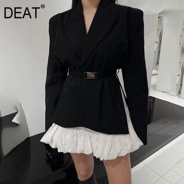 

women's suits & blazers [deat] notched collar solid color side split cut belt irregular suit coat temperament british style 2021 spring, White;black