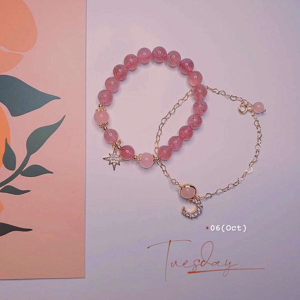 

strands strawberry crystal bracelet female pink crystal folding bracelet, Black