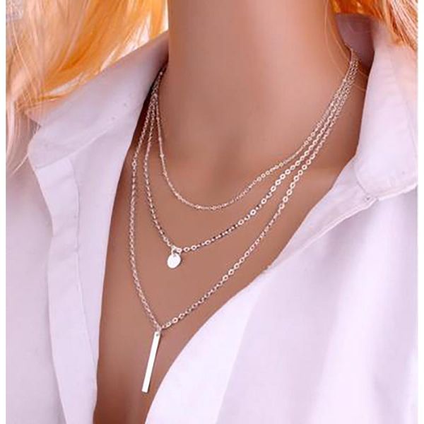 

pendant necklaces 2021 fashion european simple gold silver plated women jewelry collar multi layers bar coin necklace clavicle chains gifts