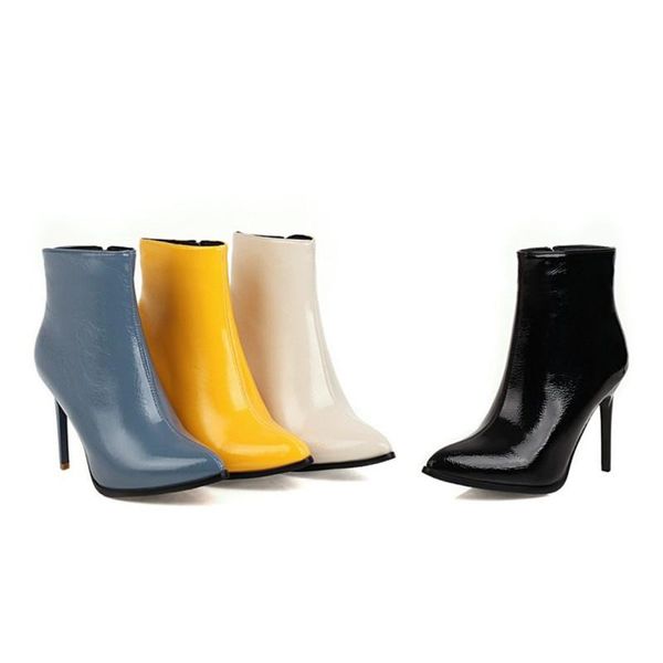 

boots ochanmeb bottes femme 2021 stiletto high heeled womens beige yellow black blue ankle short booties ladies shoes 34-45