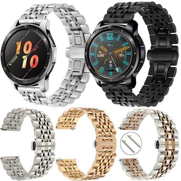 

watch bands 20/22 mm metal stainless steel band for huawei gt 2 pro magic smart replacement strap gear s3 galaxy, Black;brown