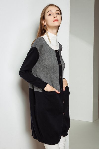 

2021 new retro two-color stitching cardigan sweater women fashion autumn warm long-sleeved jacket british style jbpz, White;black