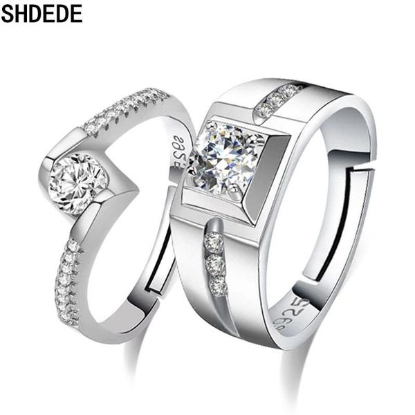 

cluster rings shdede silver resizeable 2pcs/set classic couple wedding engagement ring valentine gift wholesale cz open jewelry -wh85, Golden;silver