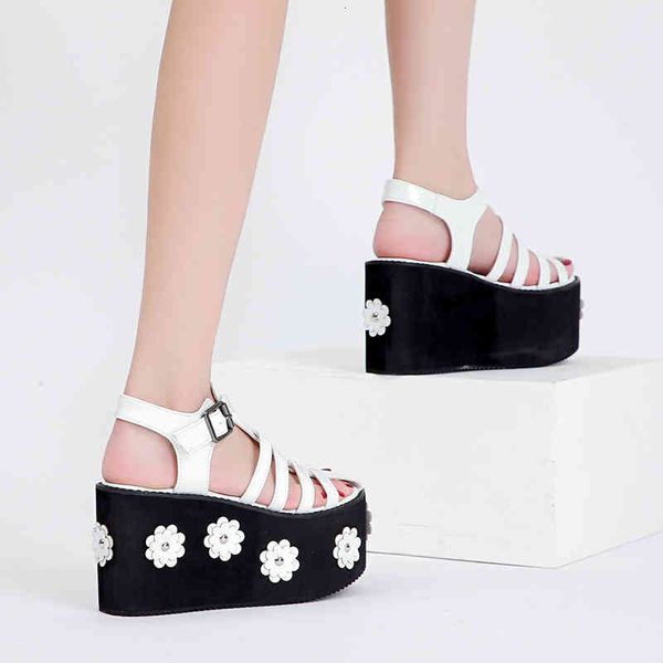 

sandals y2k women's shoes gladiator sandals tall heel wedges lady thick pommel buckle slings belts summer kqsn, Black