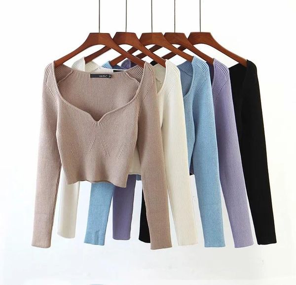 

2021 new french retro peach neck shirt women's autumn solid solor long sleeve short top, White;black